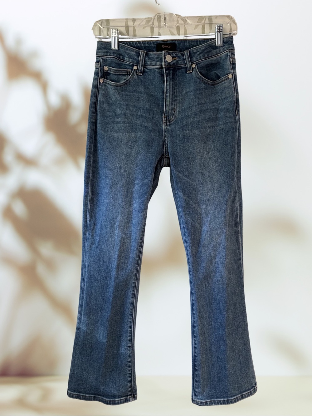 Quince Bella Stretch Kick Flare Jeans 26 petite medium wash high rise